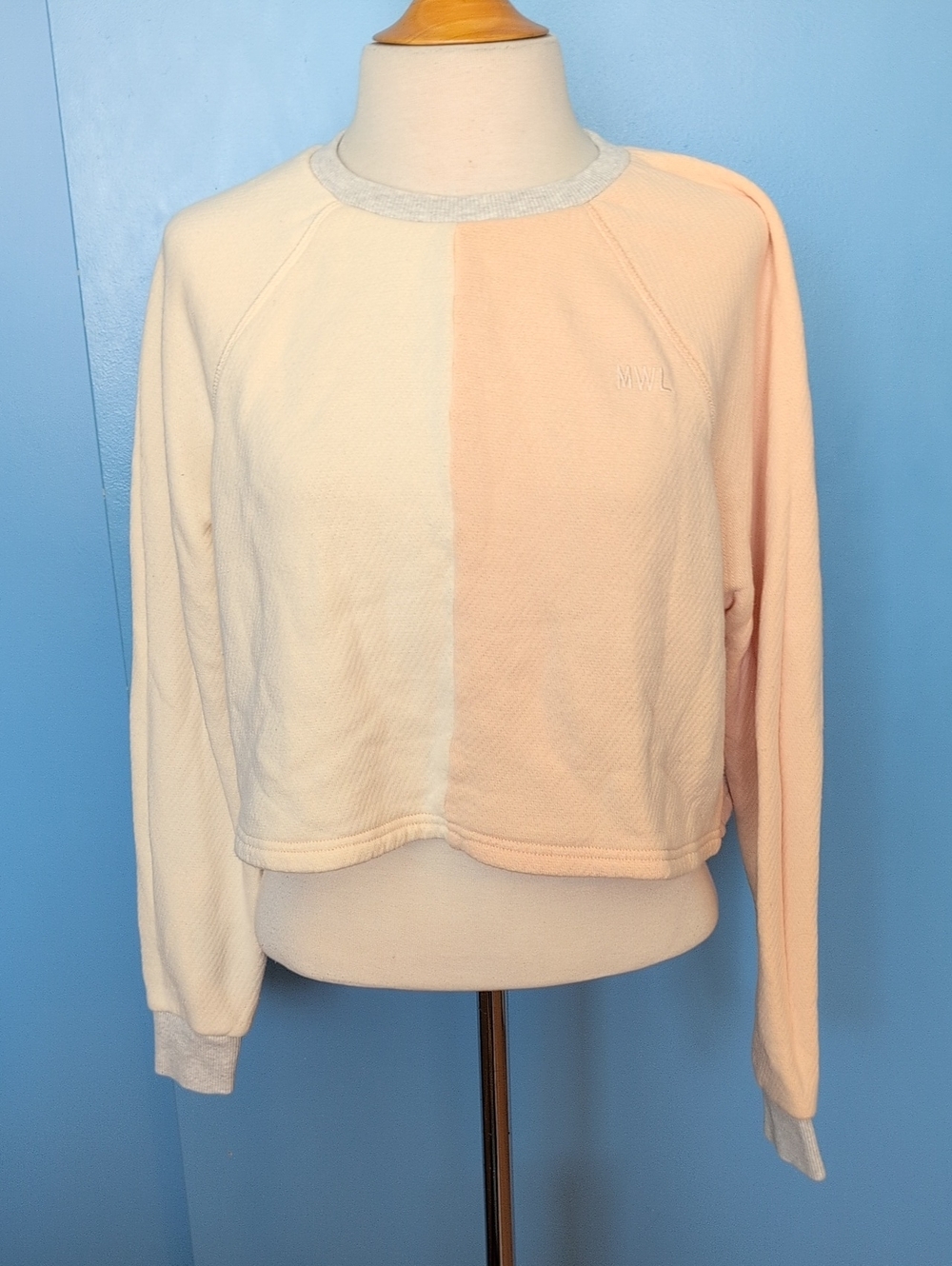 Madewell MWL Airyterry Colorblock Crop Sweatshirt Pastel Peach Cream Size XS